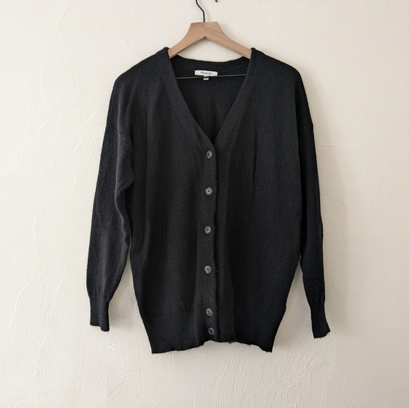 Madewell Women's Black Relaxed Wool Cardigan Sweater Harlow V Neck Button M - Picture 4 of 8